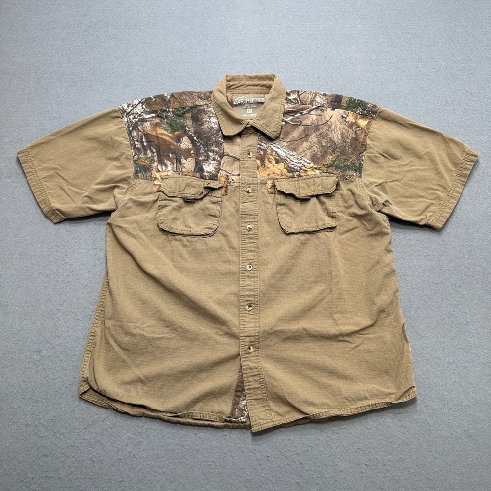 Earthletics Realtree Shirt Men's XL Tan Camo Ripstop Button Up Hunting Outdoor